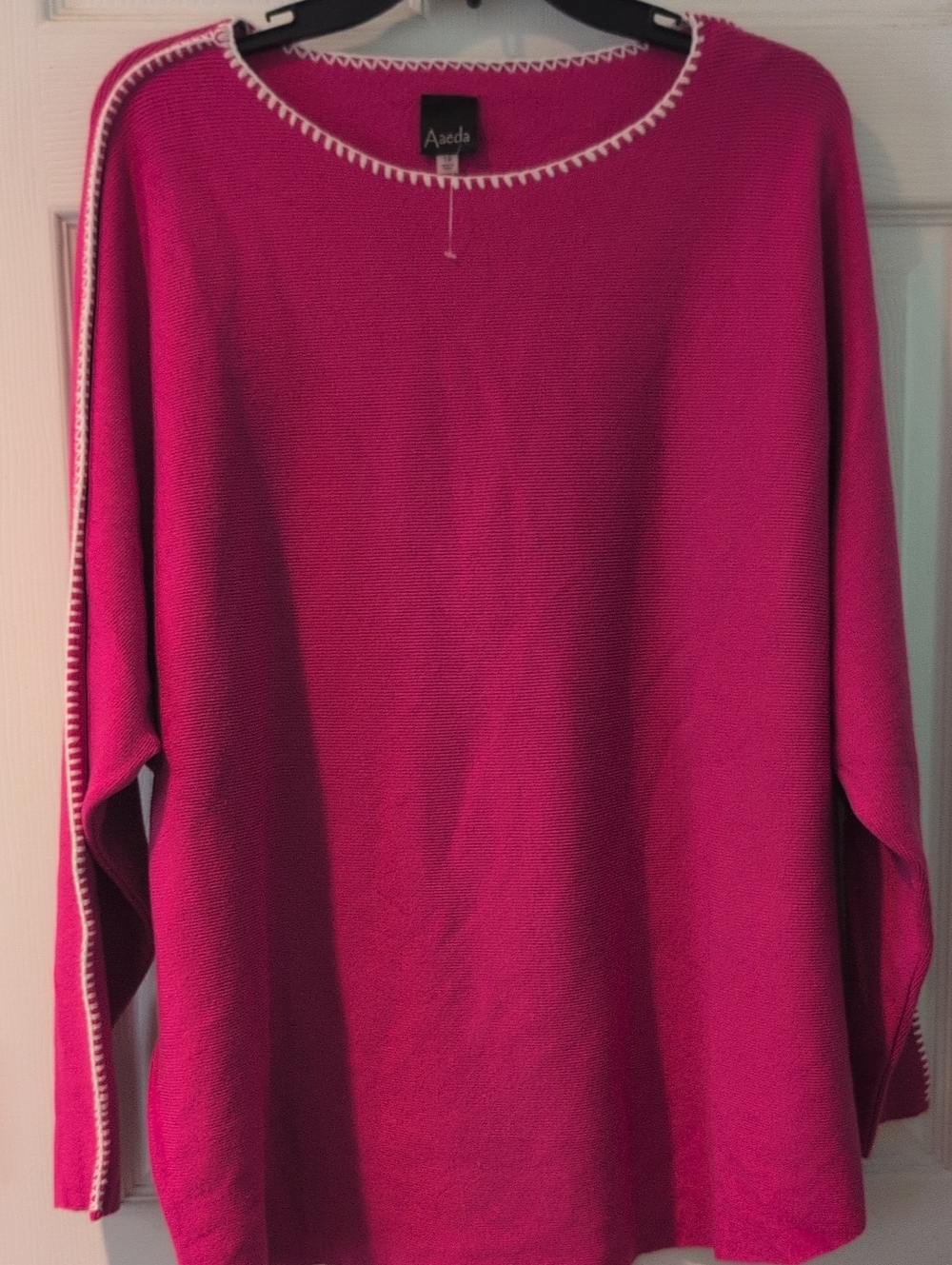 Women's Hot Pink Boatneck Sweater with Contrast Trim